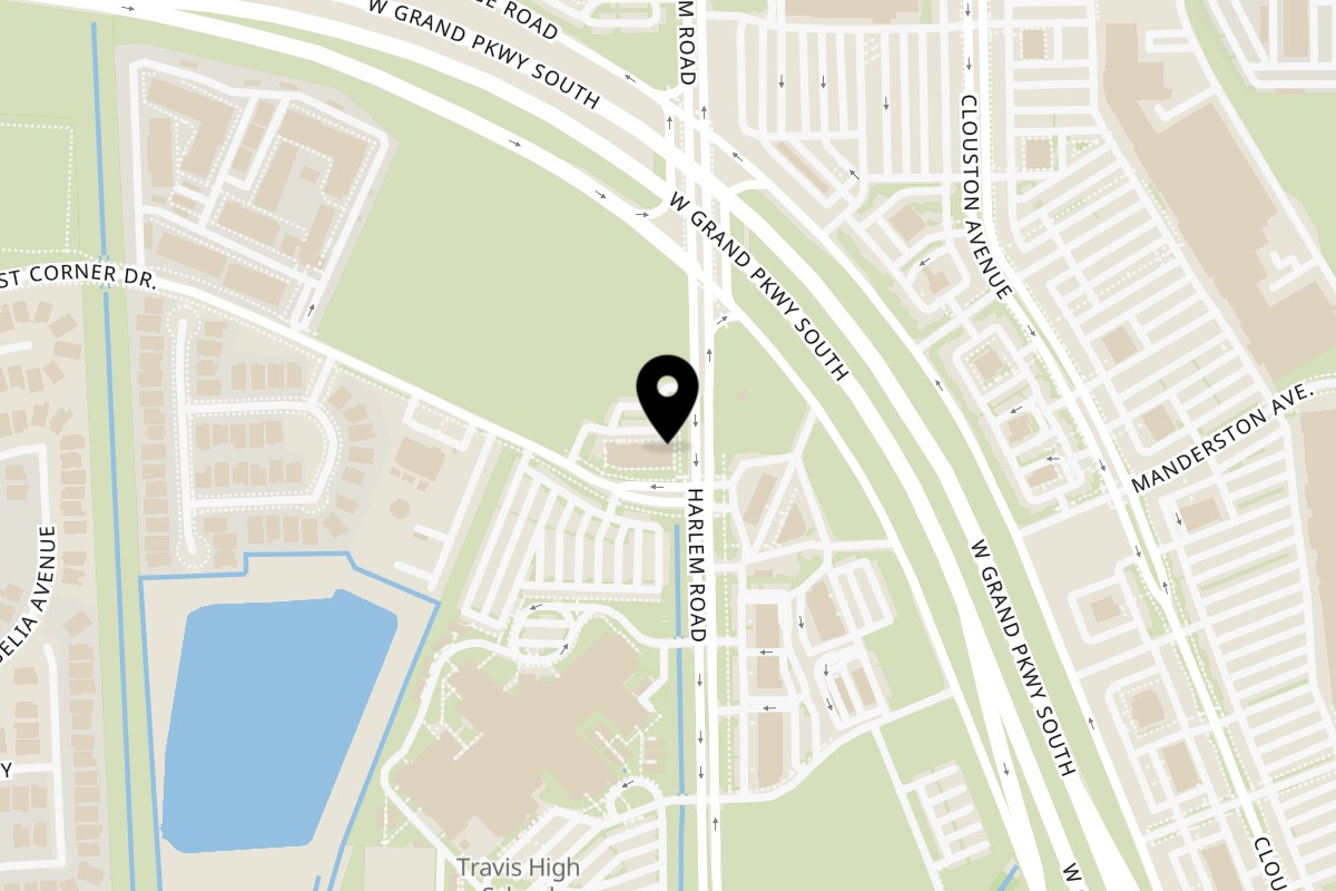 Map showing the location of Delight Burger & Grill on 11020 Harlem Rd #100 in Richmond